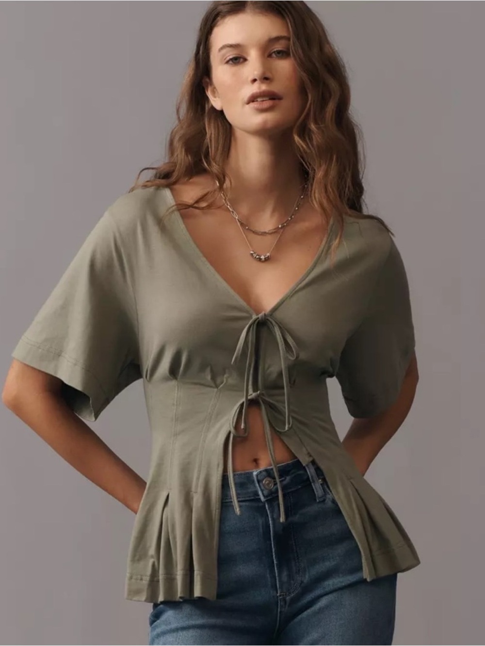 NWT Anthropologie Tie Waisted Tie Front Peplum Top
